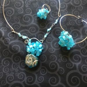 3 Piece Silver And Turquoise Blue Necklace Set